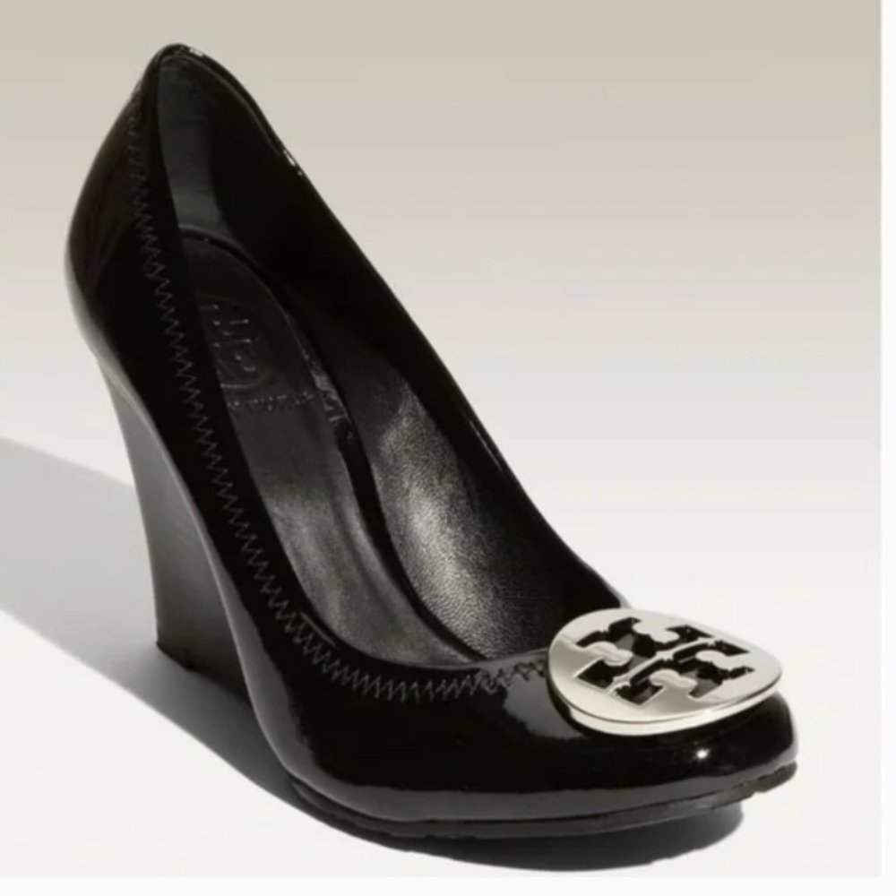 Tory Burch Sophie Wedge Patent Leather Pumps Black